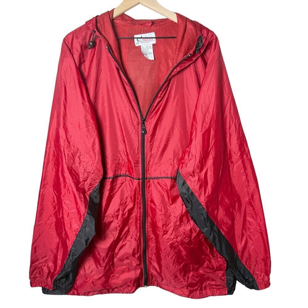 World Wide Sportsman Windbreaker Jacket Men's Black Red Trim Hooded Lined XLT